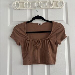 Brown Short Sleeve Bustier Crop Top